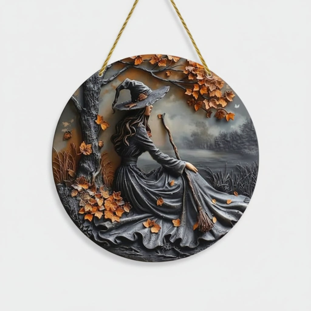 Décoration murale et panneau artistique d'Halloween avec motif en relief de sorcière 3D pour salon et chambre à coucher