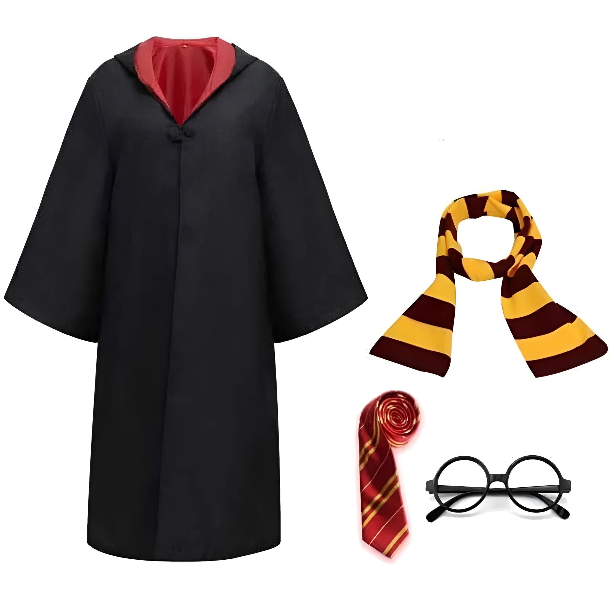 Costume de magicien d'Halloween, tenue avec cape à capuche, manches larges et doublure colorée