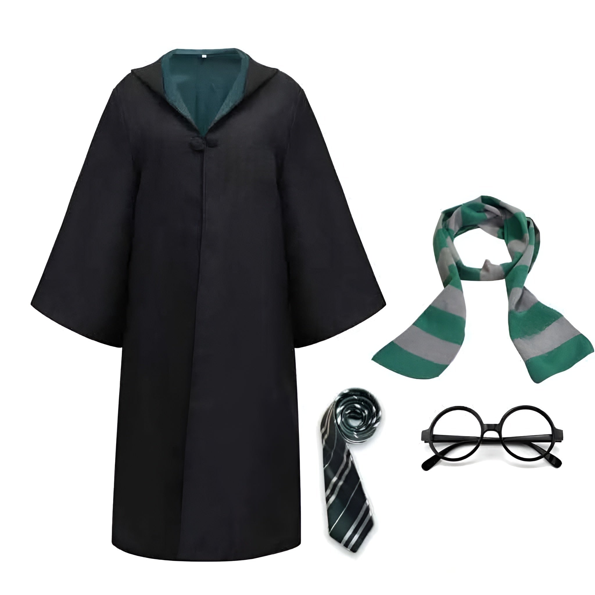Costume de magicien d'Halloween, tenue avec cape à capuche, manches larges et doublure colorée