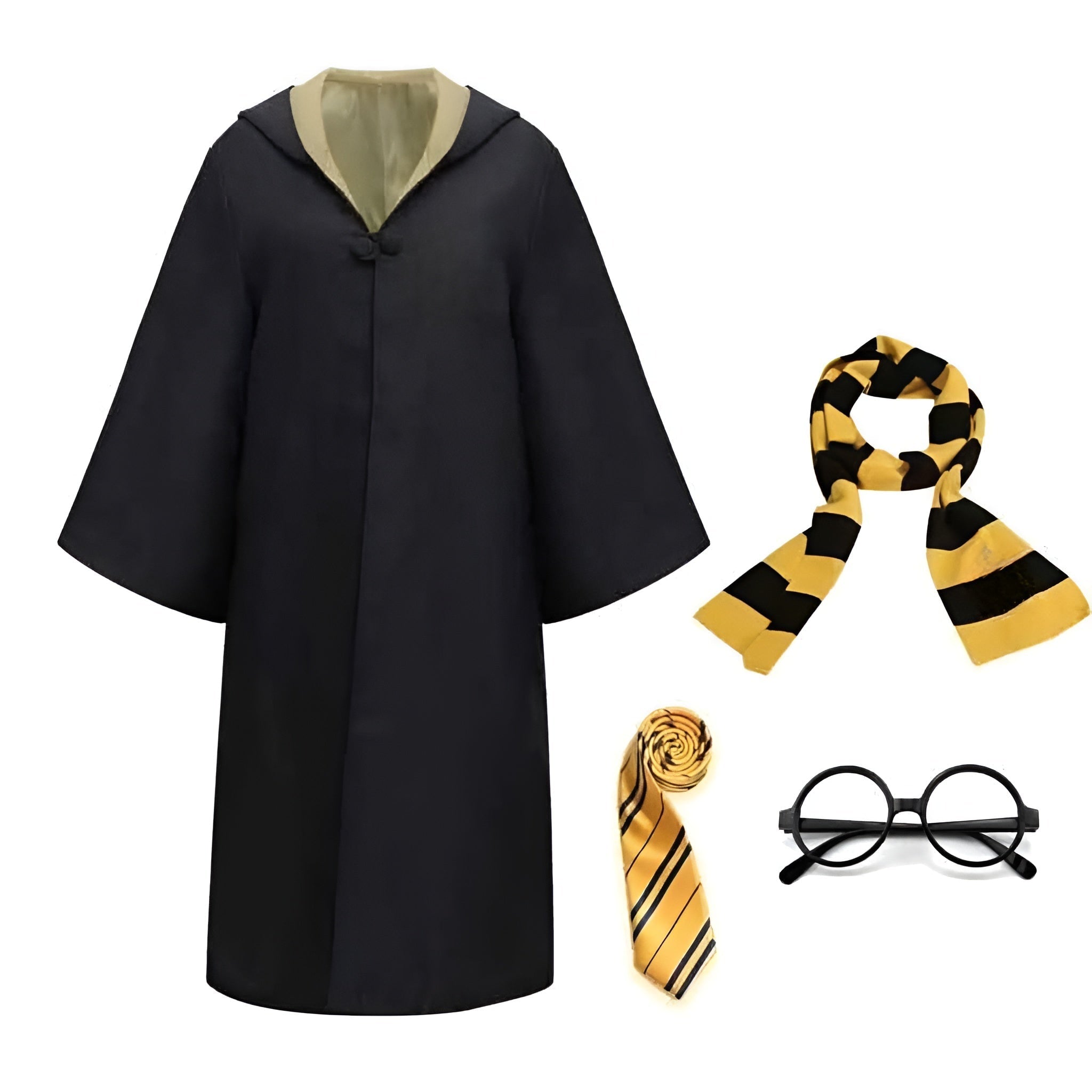 Costume de magicien d'Halloween, tenue avec cape à capuche, manches larges et doublure colorée