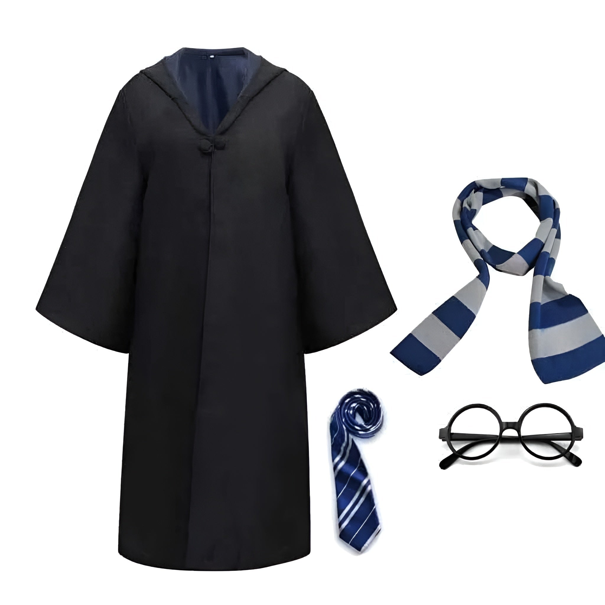 Costume de magicien d'Halloween, tenue avec cape à capuche, manches larges et doublure colorée