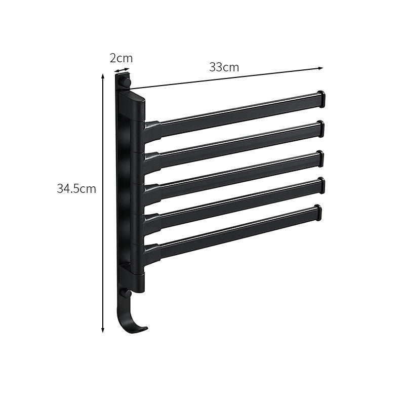 Porte-serviettes de salle de bains avec cinq bras rotatifs et finition noire mate