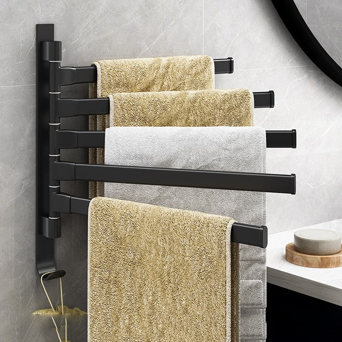 Porte-serviettes de salle de bains avec cinq bras rotatifs et finition noire mate