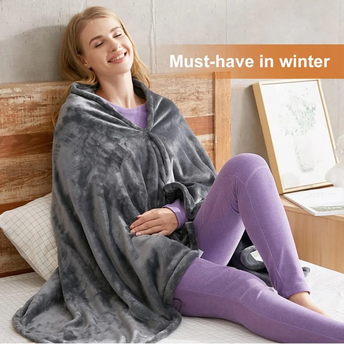 Couverture chauffante châle électrique avec fermeture à glissière USB et couverture polaire sans fil