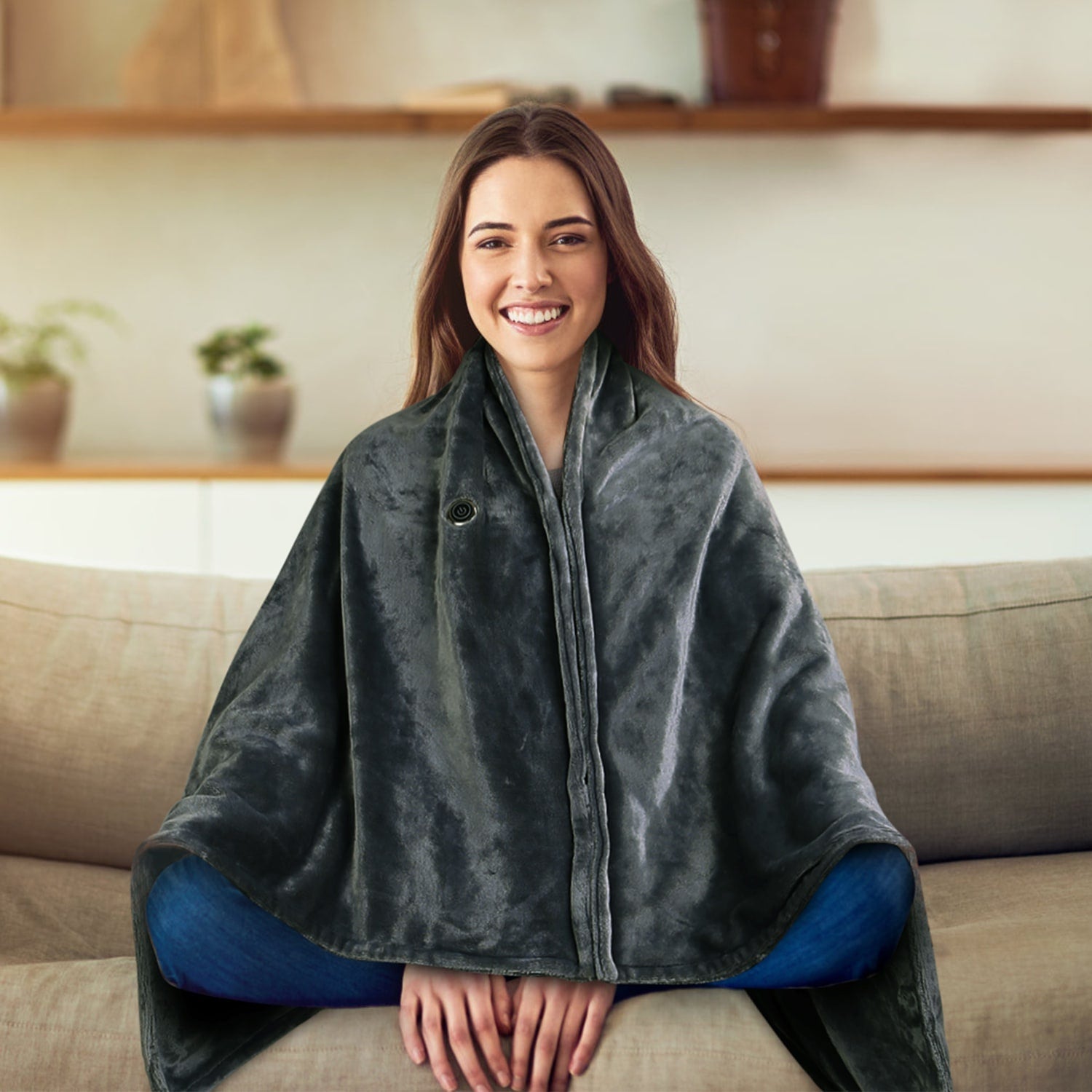Châle de couverture chauffante avec jet électrique, poncho portable alimenté par USB avec fermeture éclair et poche interne