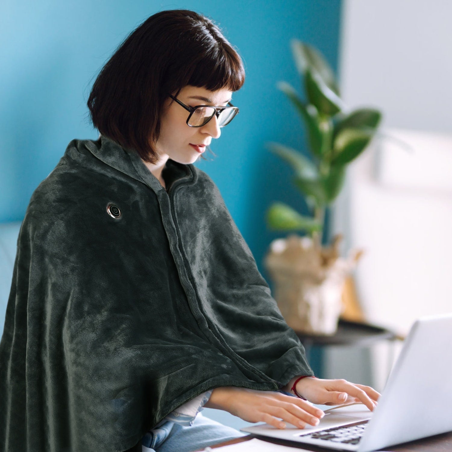 Châle de couverture chauffante avec jet électrique, poncho portable alimenté par USB avec fermeture éclair et poche interne