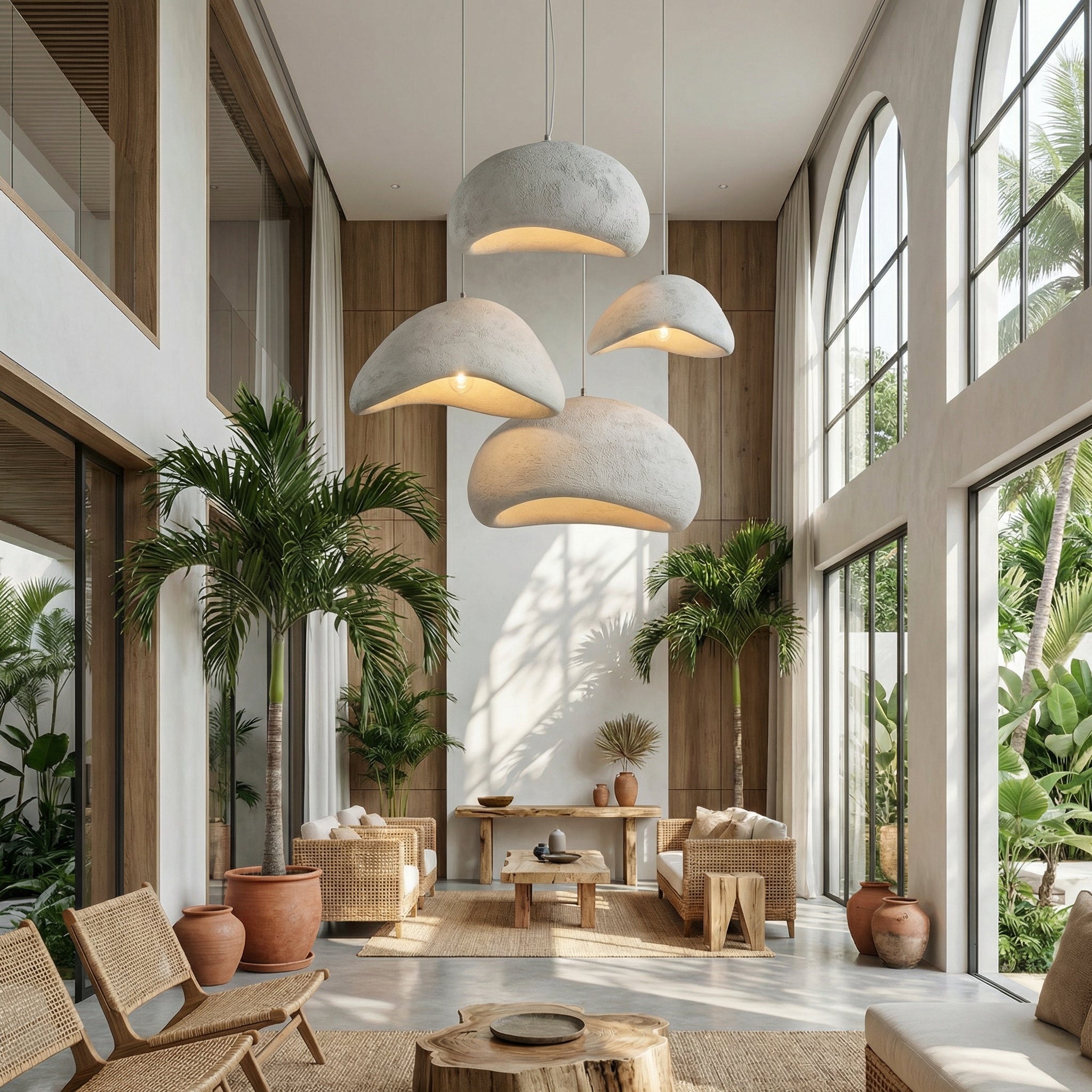Lampe suspendue minimaliste avec texture naturelle et lumière d'ambiance chaleureuse pour salle à manger et salon | Sansotis