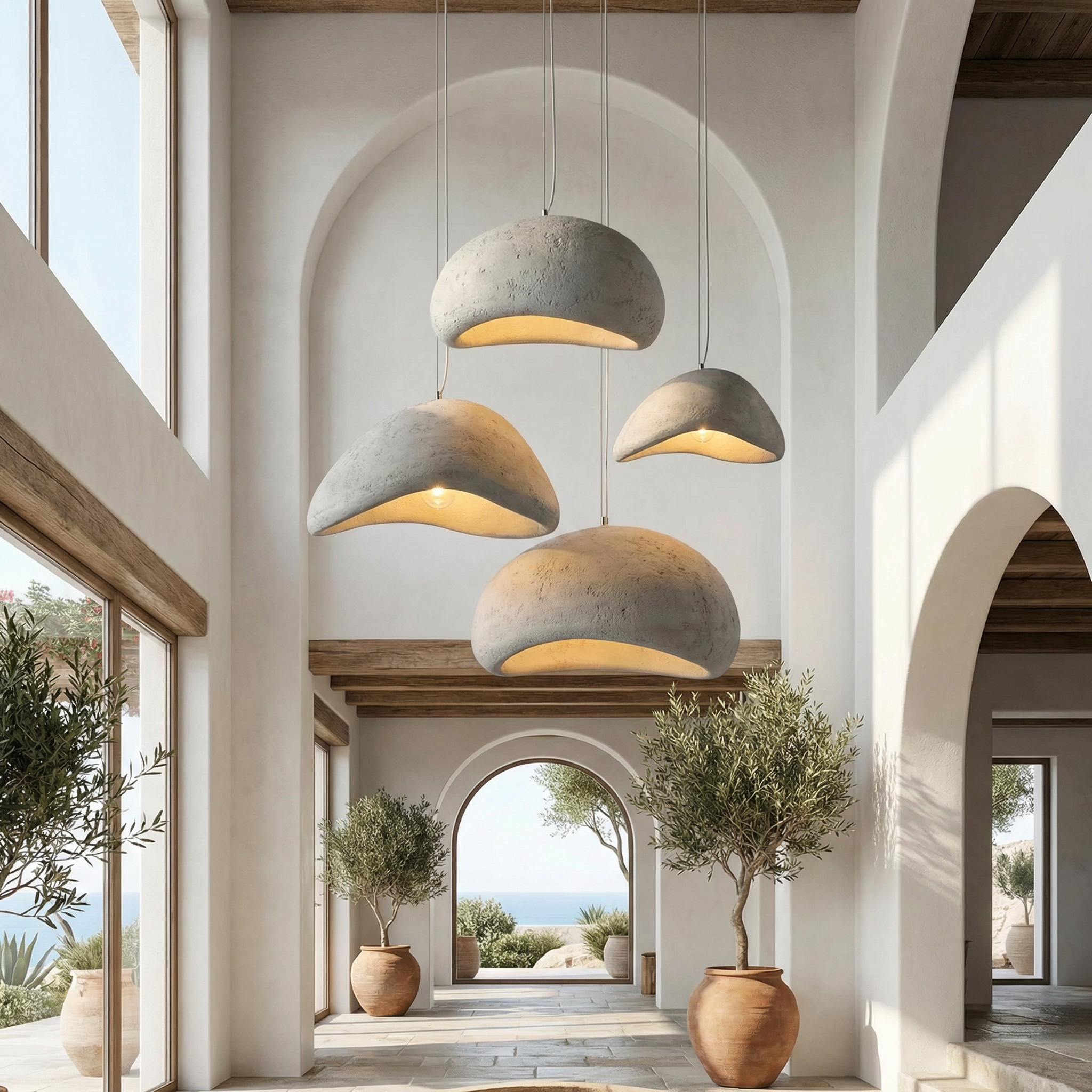 Lampe suspendue minimaliste avec texture naturelle et lumière d'ambiance chaleureuse pour salle à manger et salon | Sansotis