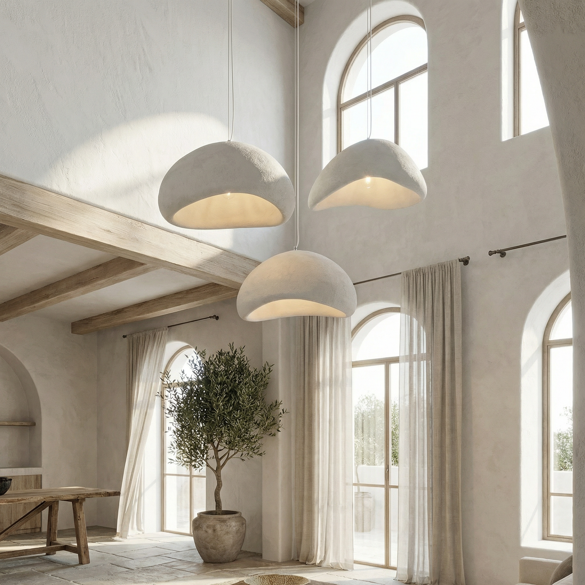 Lampe suspendue minimaliste avec texture naturelle et lumière d'ambiance chaleureuse pour salle à manger et salon | Sansotis