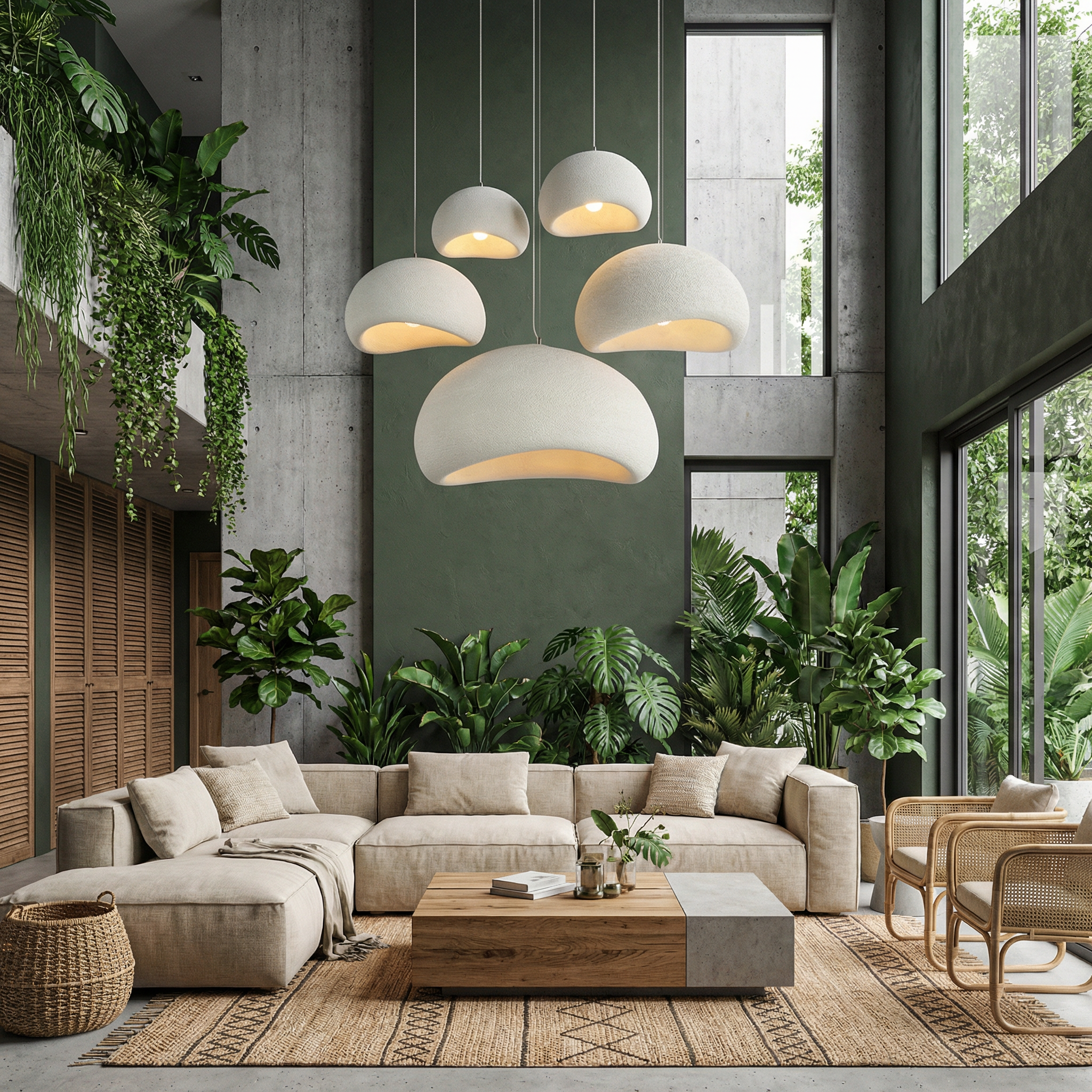 Lampe suspendue minimaliste avec texture naturelle et lumière d'ambiance chaleureuse pour salle à manger et salon | Sansotis