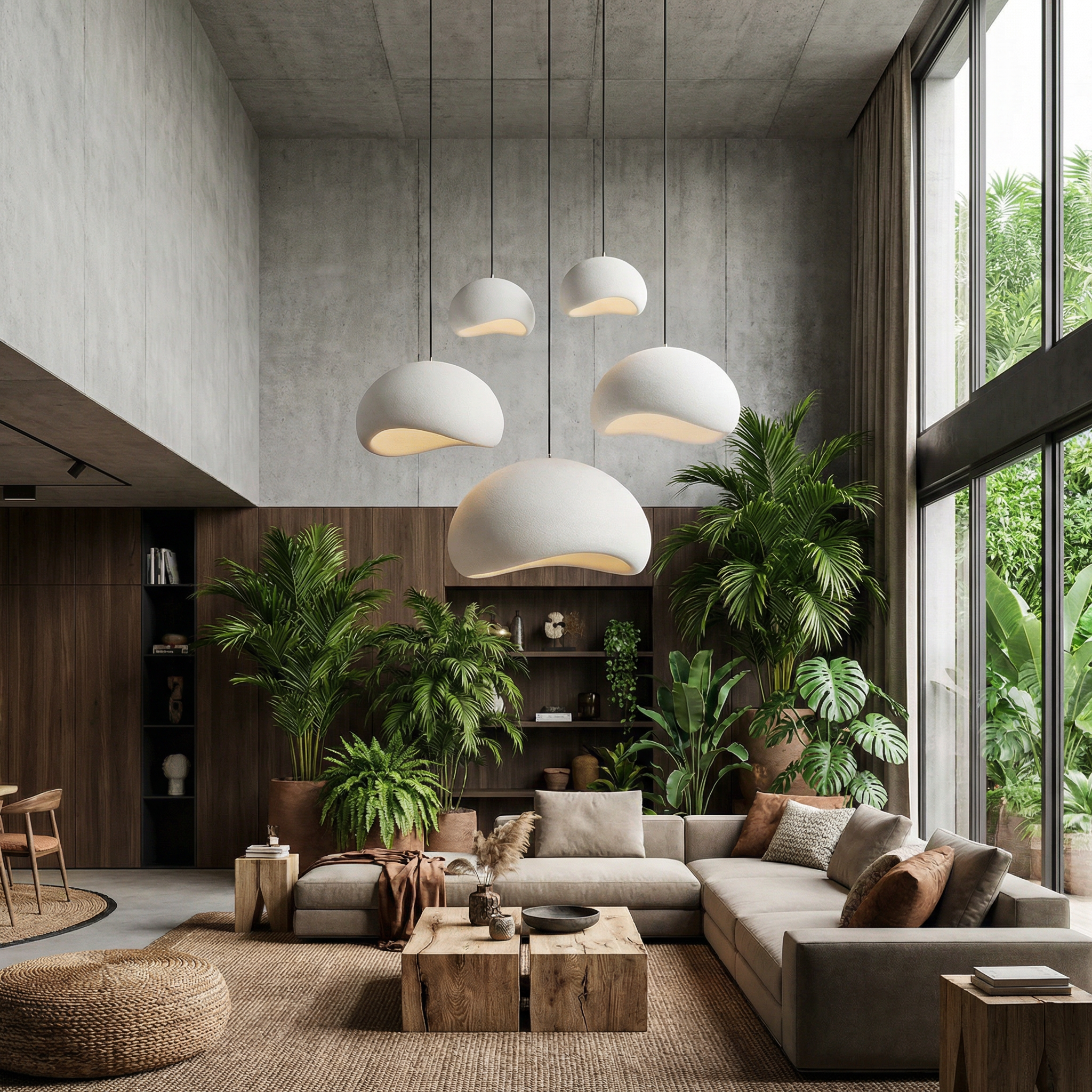 Lampe suspendue minimaliste avec texture naturelle et lumière d'ambiance chaleureuse pour salle à manger et salon | Sansotis