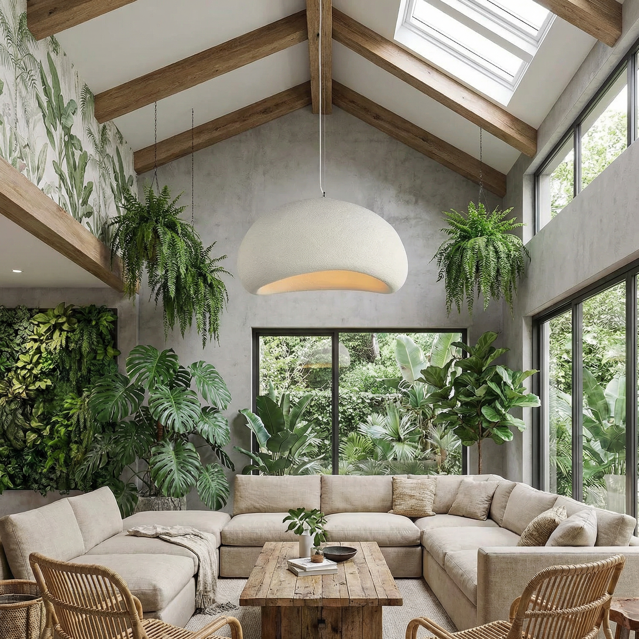 Lampe suspendue minimaliste avec texture naturelle et lumière d'ambiance chaleureuse pour salle à manger et salon | Sansotis