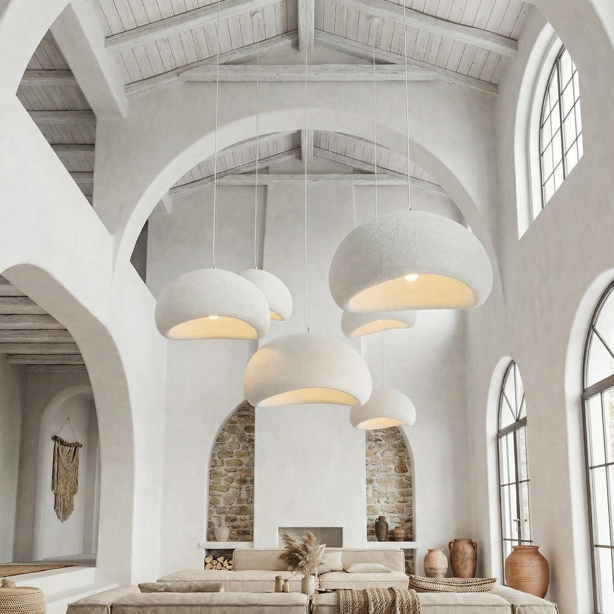 Lampe suspendue minimaliste avec texture naturelle et lumière d'ambiance chaleureuse pour salle à manger et salon | Sansotis