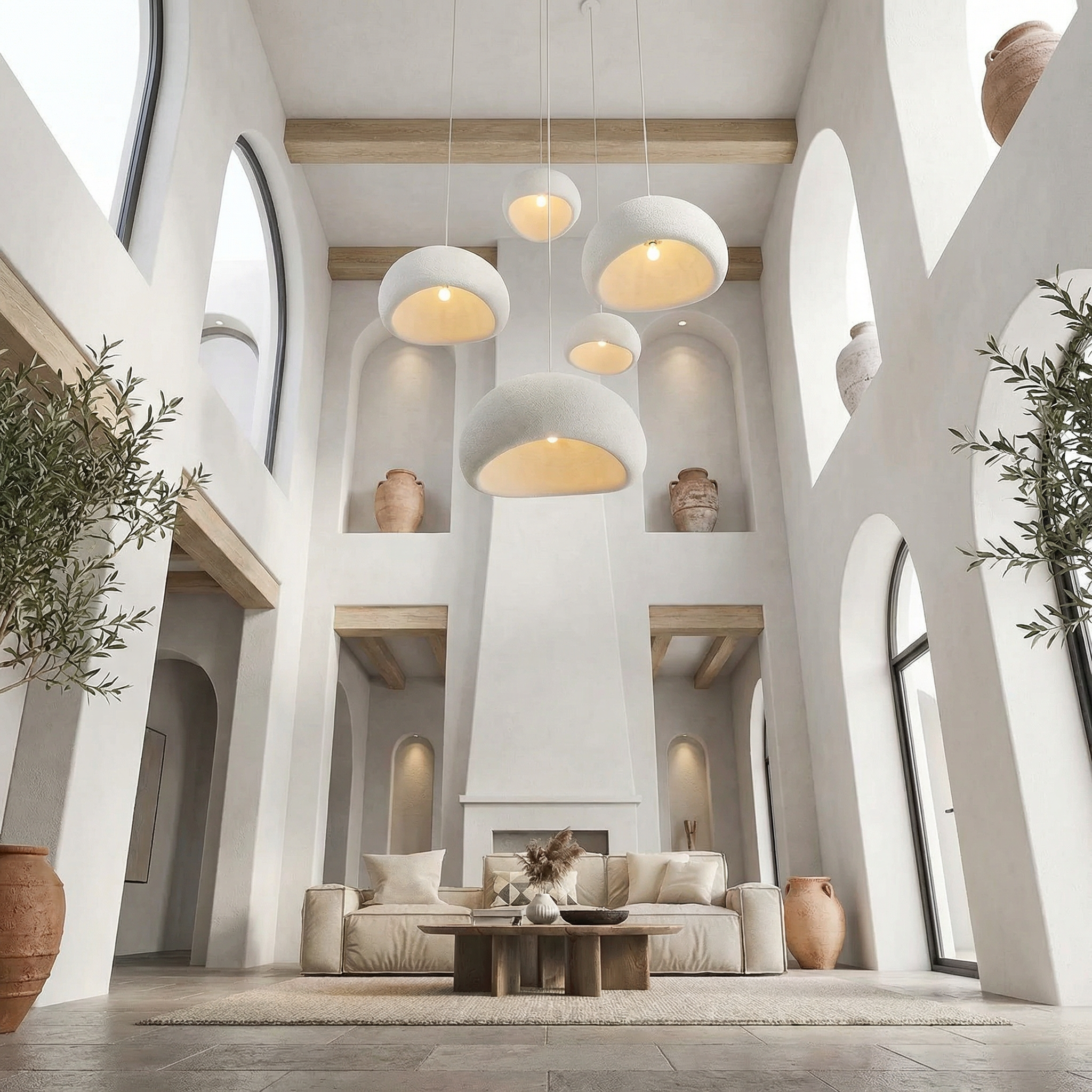 Lampe suspendue minimaliste avec texture naturelle et lumière d'ambiance chaleureuse pour salle à manger et salon | Sansotis