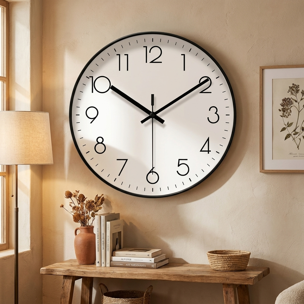 Horloge Murale Scandinave Silencieuse Noir Blanc 30cm Salon Bureau Moderne | Sansotis