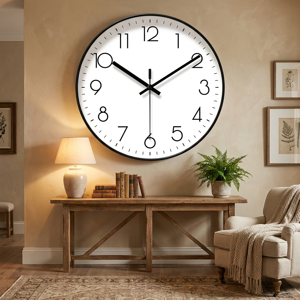 Horloge Murale Scandinave Silencieuse Noir Blanc 30cm Salon Bureau Moderne | Sansotis