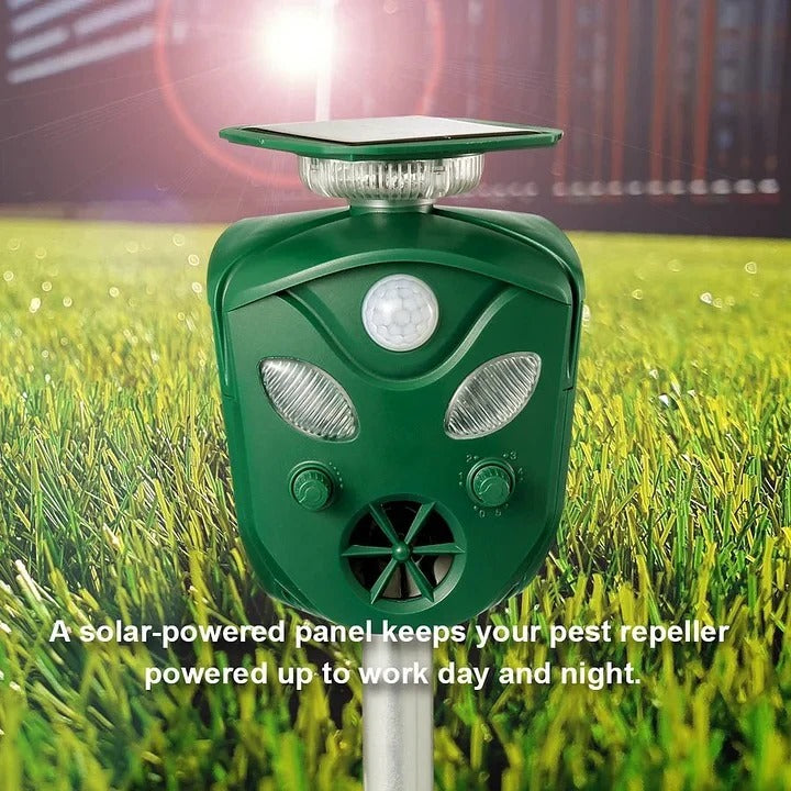 Répulsif solaire pour animaux à ultrasons avec couverture à 360 degrés