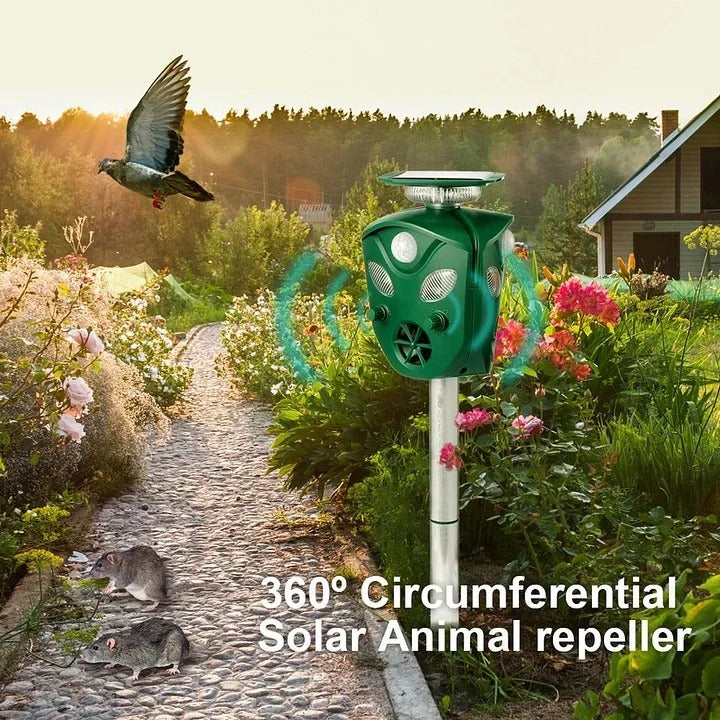 Répulsif solaire pour animaux à ultrasons avec couverture à 360 degrés