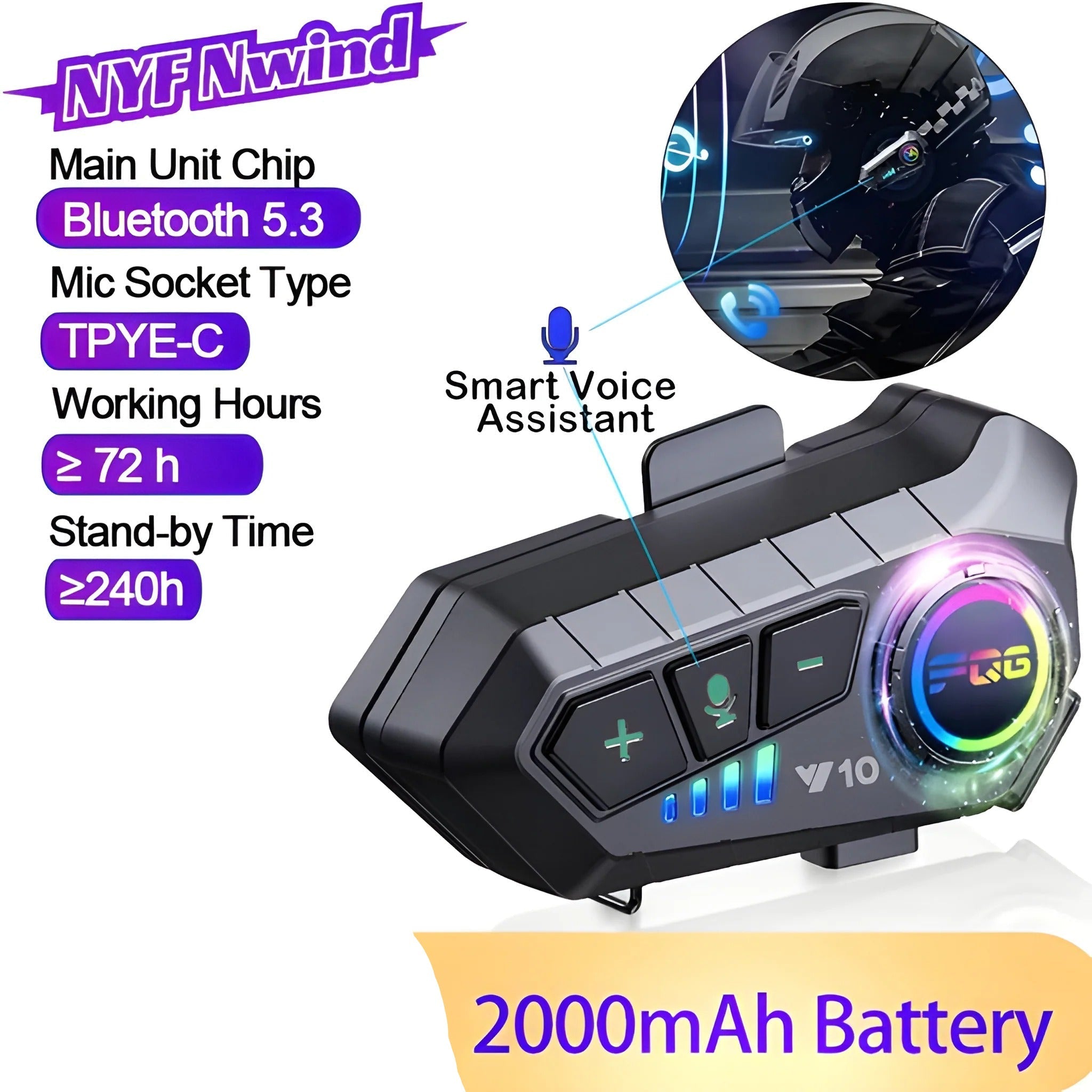 Casque Bluetooth sans fil pour casques de moto avec protection IPX6