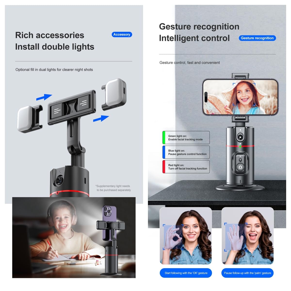 Sakerplus® Trépied de Suivi Automatique du Visage avec Télécommande