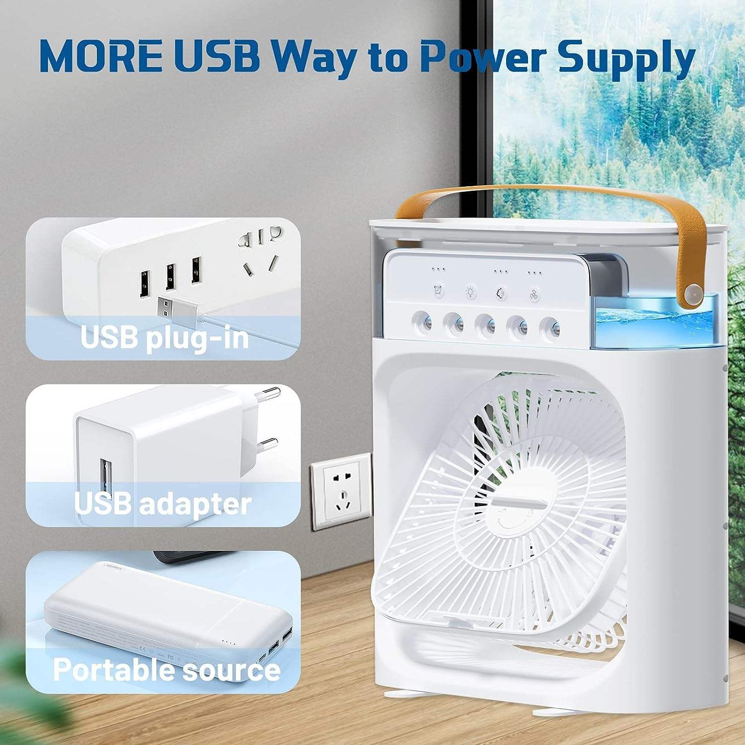 Mini Ventilateur Brumisateur Humidificateur Portable – Rafraîchissement, Brume 5 Buses &amp; Veilleuse 3-en-1