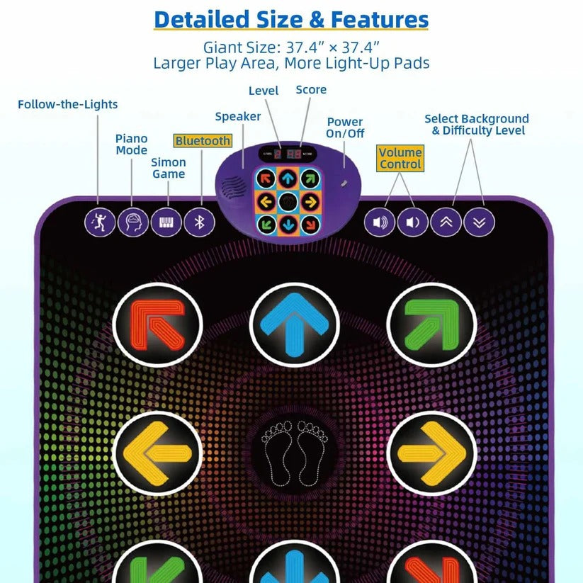Tapis de danse Bluetooth avec lumières LED et pad de jeu musical électronique pour enfants