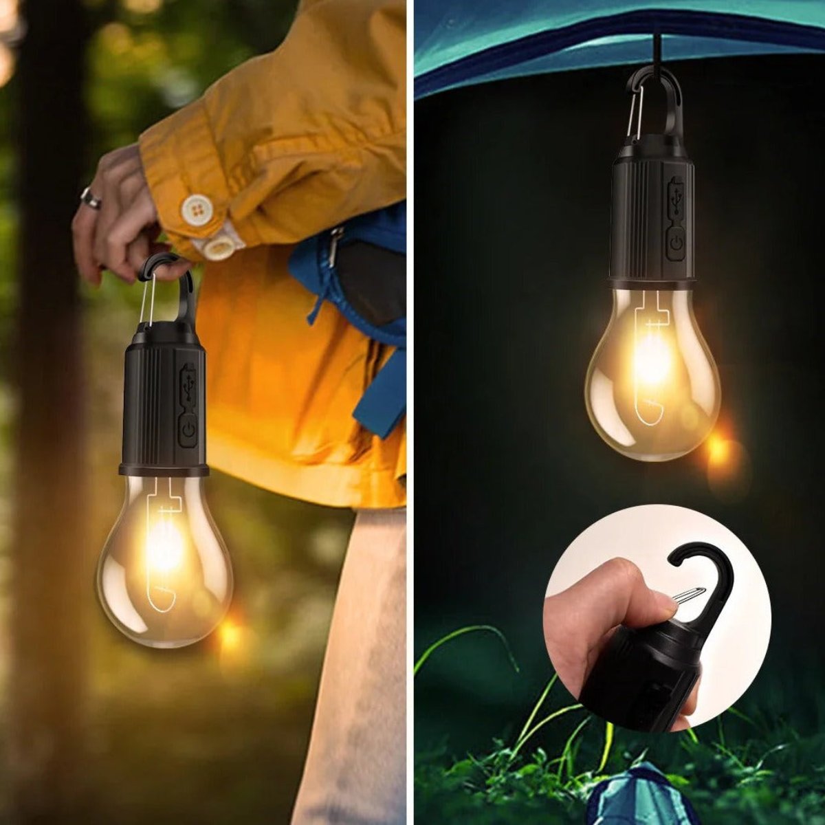 Ampoule LED suspendue rechargeable par USB pour le camping et l'utilisation d'urgence