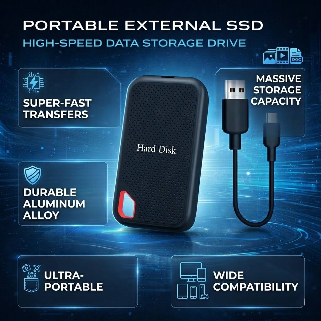 Vue rapprochée du disque SSD portable