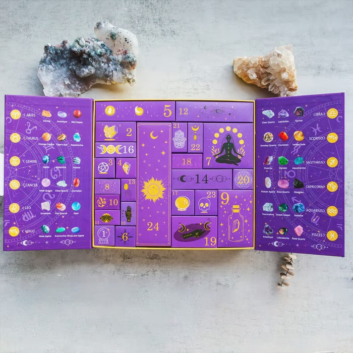 Calendrier de l’Avent en cristal d’Halloween | Boîte de compte à rebours de 31 jours | Collection de pierres de guérison