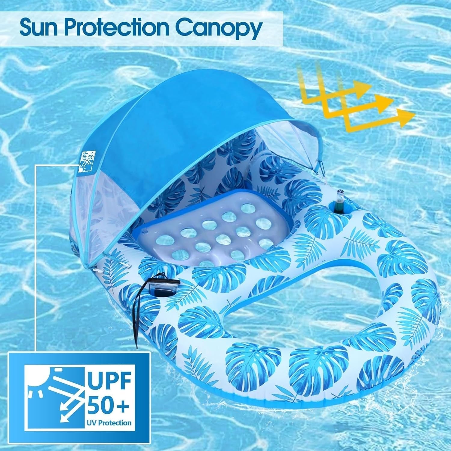 Chaise longue gonflable de piscine avec auvent pare-soleil, porte-gobelets, dossier et repose-pieds pour adultes, à haute résistance