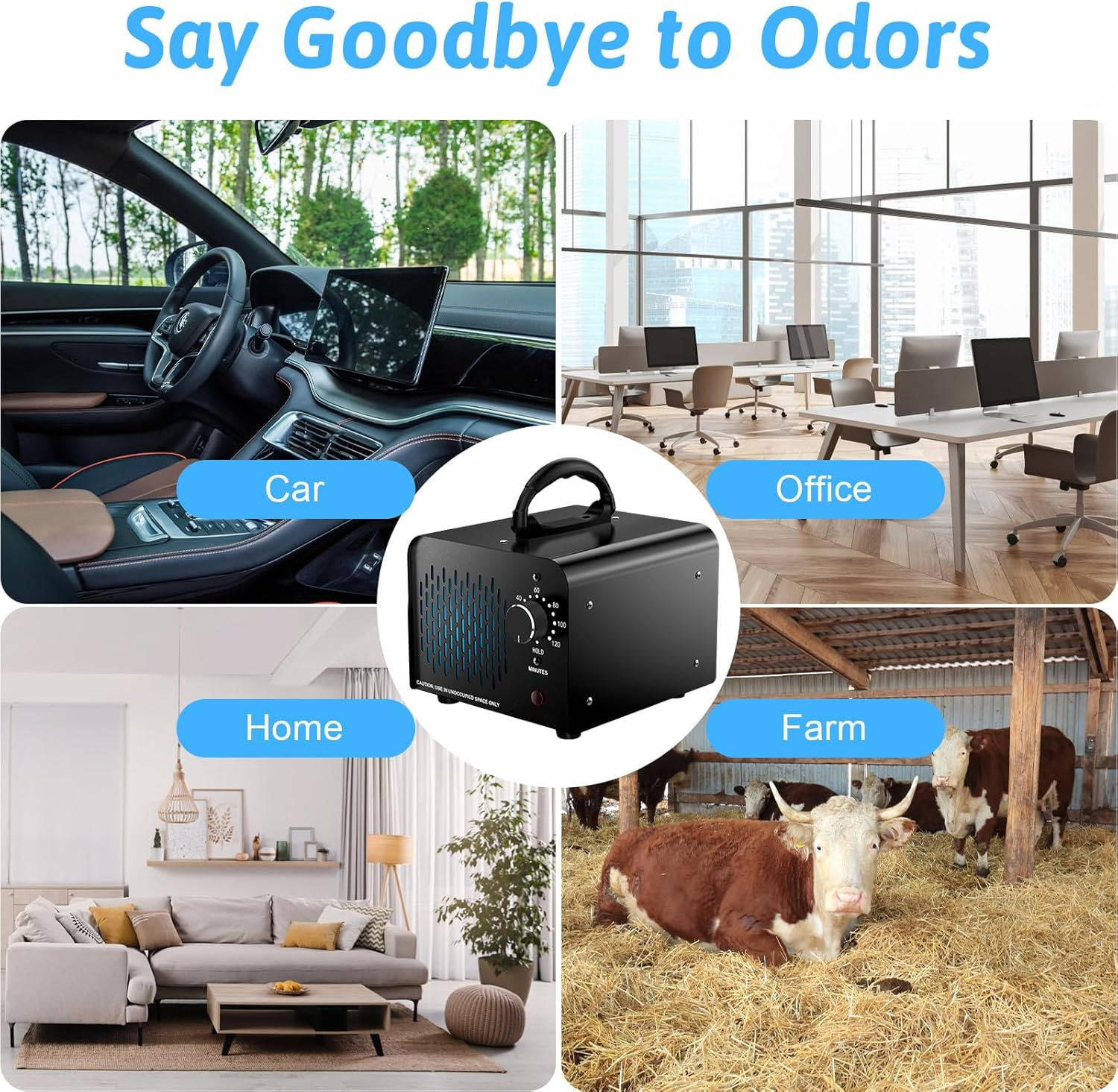 Générateur d'ozone haute capacité avec éliminateur d'odeurs de 70 000 mg, élimination des odeurs jusqu'à 6 000 pieds carrés, ioniseur et ozonateur pour la fumée, voiture, cave et pièce pour animaux de compagnie