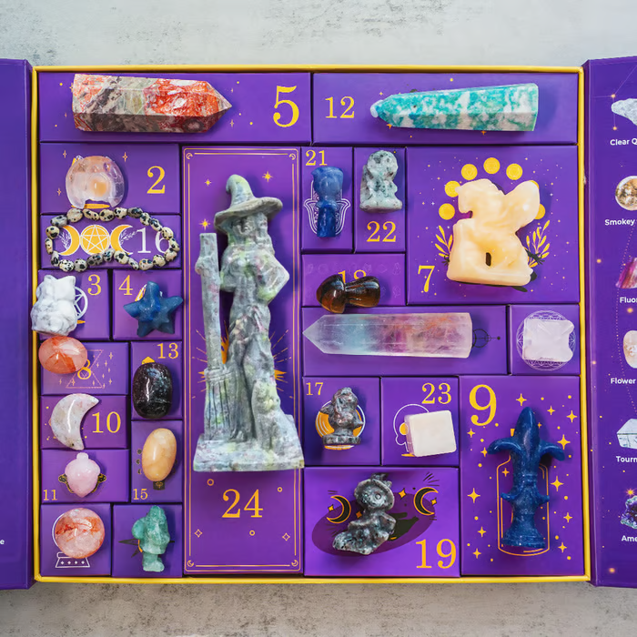 Calendrier de l’Avent en cristal d’Halloween | Boîte de compte à rebours de 31 jours | Collection de pierres de guérison