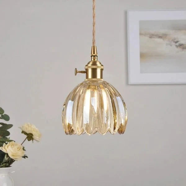 Luminaire suspendu fleur en verre japonais à 1 lumière