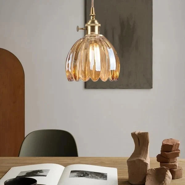 Luminaire suspendu fleur en verre japonais à 1 lumière