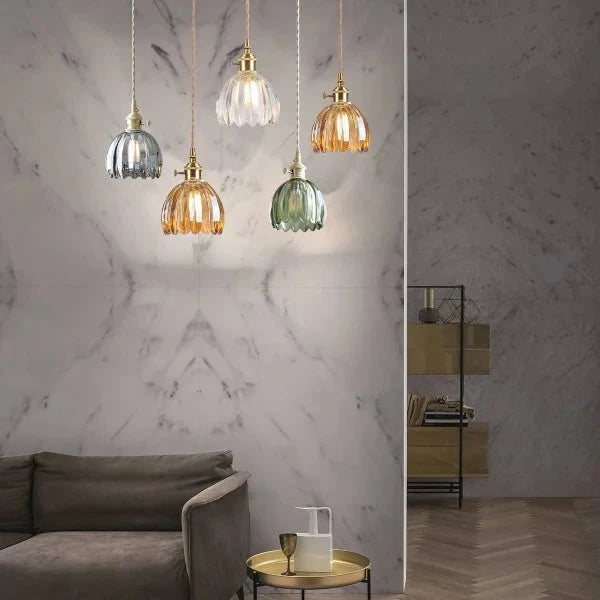 Luminaire suspendu fleur en verre japonais à 1 lumière
