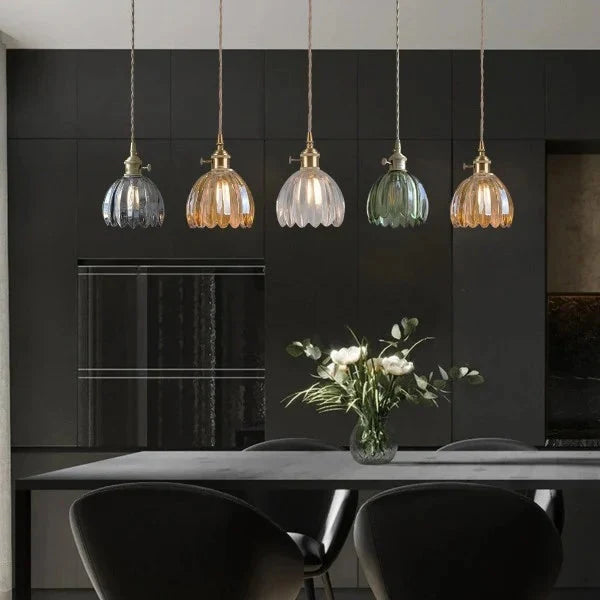 Luminaire suspendu fleur en verre japonais à 1 lumière