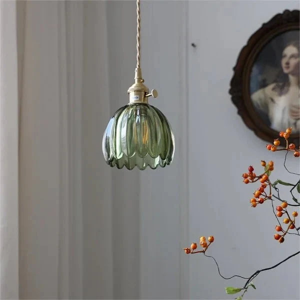 Luminaire suspendu fleur en verre japonais à 1 lumière