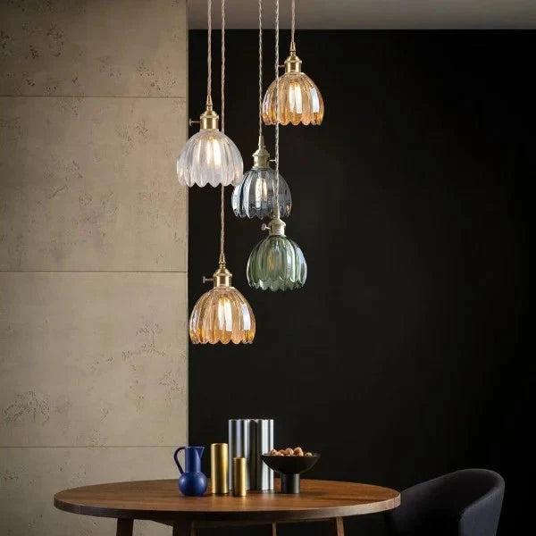 Luminaire suspendu fleur en verre japonais à 1 lumière