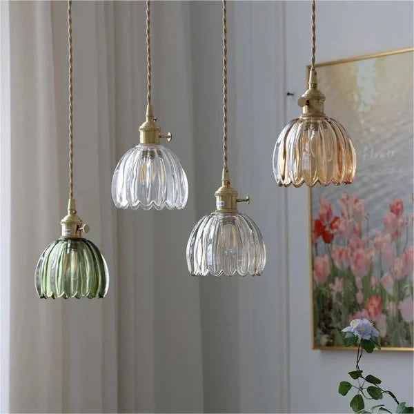 Luminaire suspendu fleur en verre japonais à 1 lumière