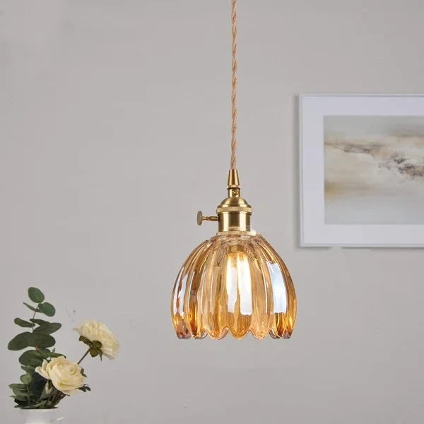 Luminaire suspendu fleur en verre japonais à 1 lumière
