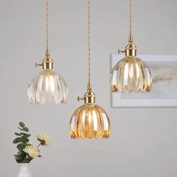 Luminaire suspendu fleur en verre japonais à 1 lumière