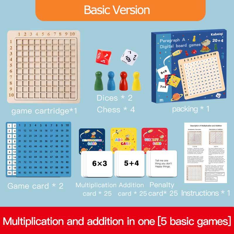 Jeu de société éducatif de multiplication et d'addition pour enfants