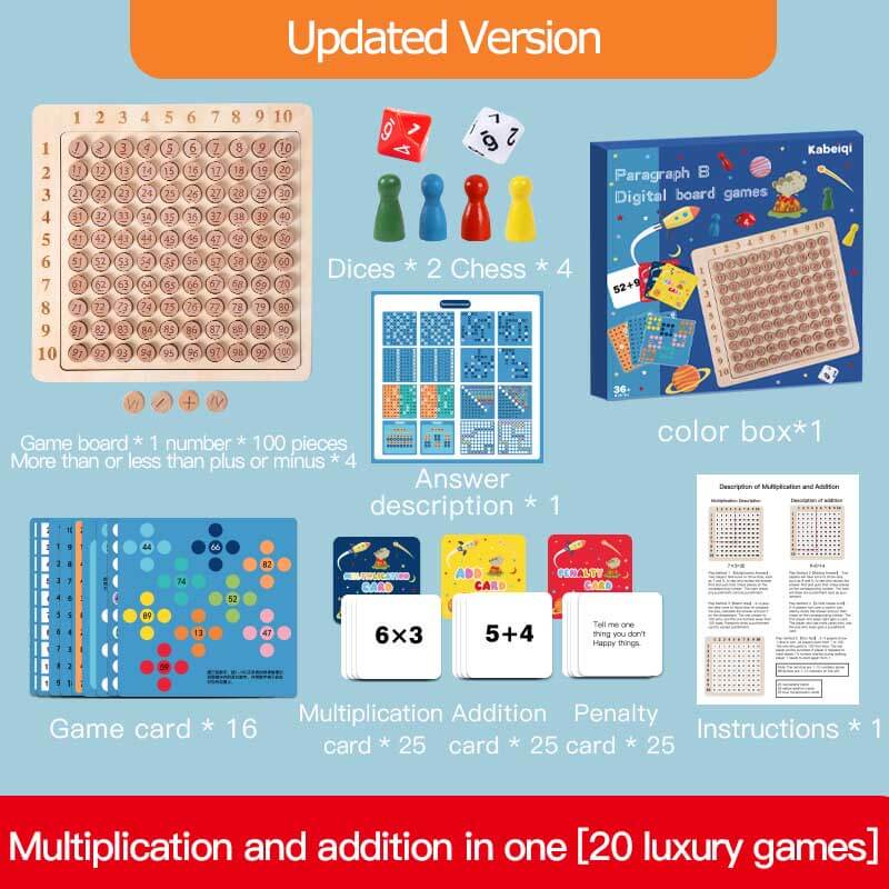 Jeu de société éducatif de multiplication et d'addition pour enfants