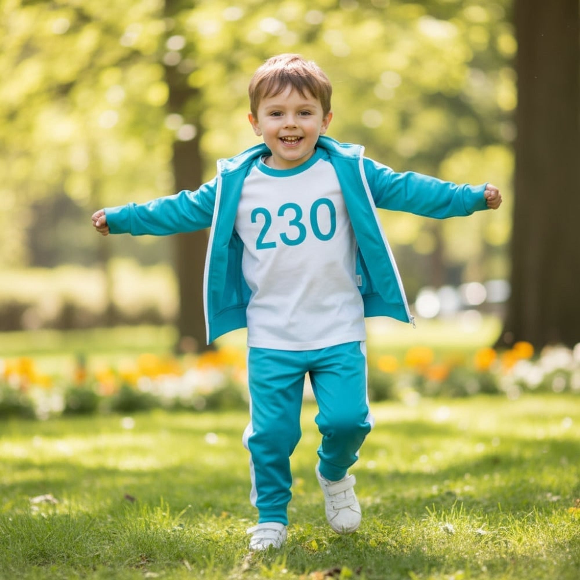 Costume d'Halloween pour enfants, ensemble de survêtement trois pièces avec chiffres et rayures latérales