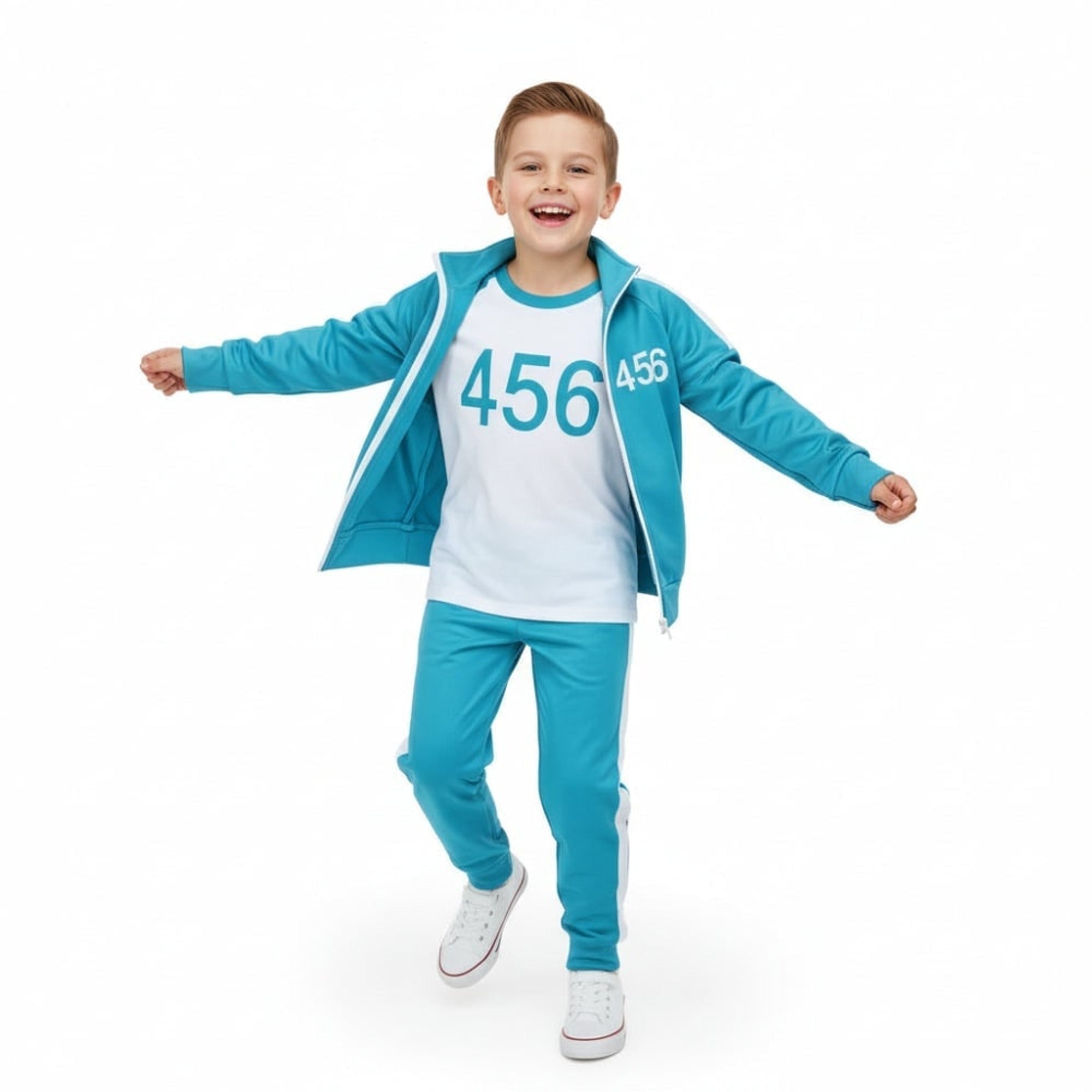Costume d'Halloween pour enfants, ensemble de survêtement trois pièces avec chiffres et rayures latérales