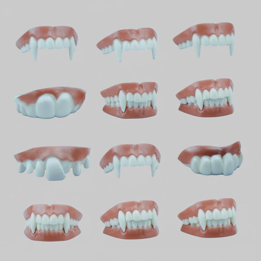 Costume de vampire avec fausses dents partielles d'Halloween pour enfants, avec ligne de gomme moulée et détails sanglants pour fête