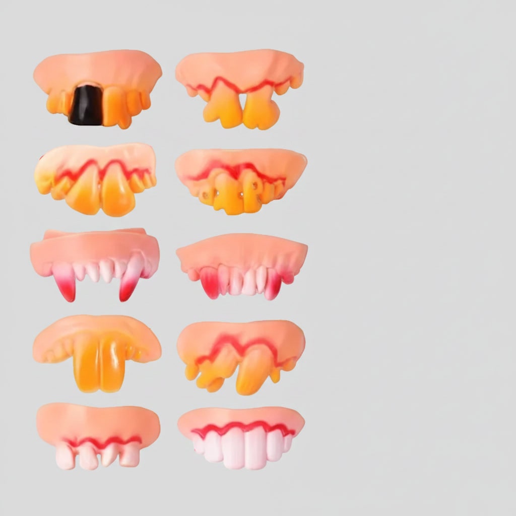 Costume de vampire avec fausses dents partielles d'Halloween pour enfants, avec ligne de gomme moulée et détails sanglants pour fête