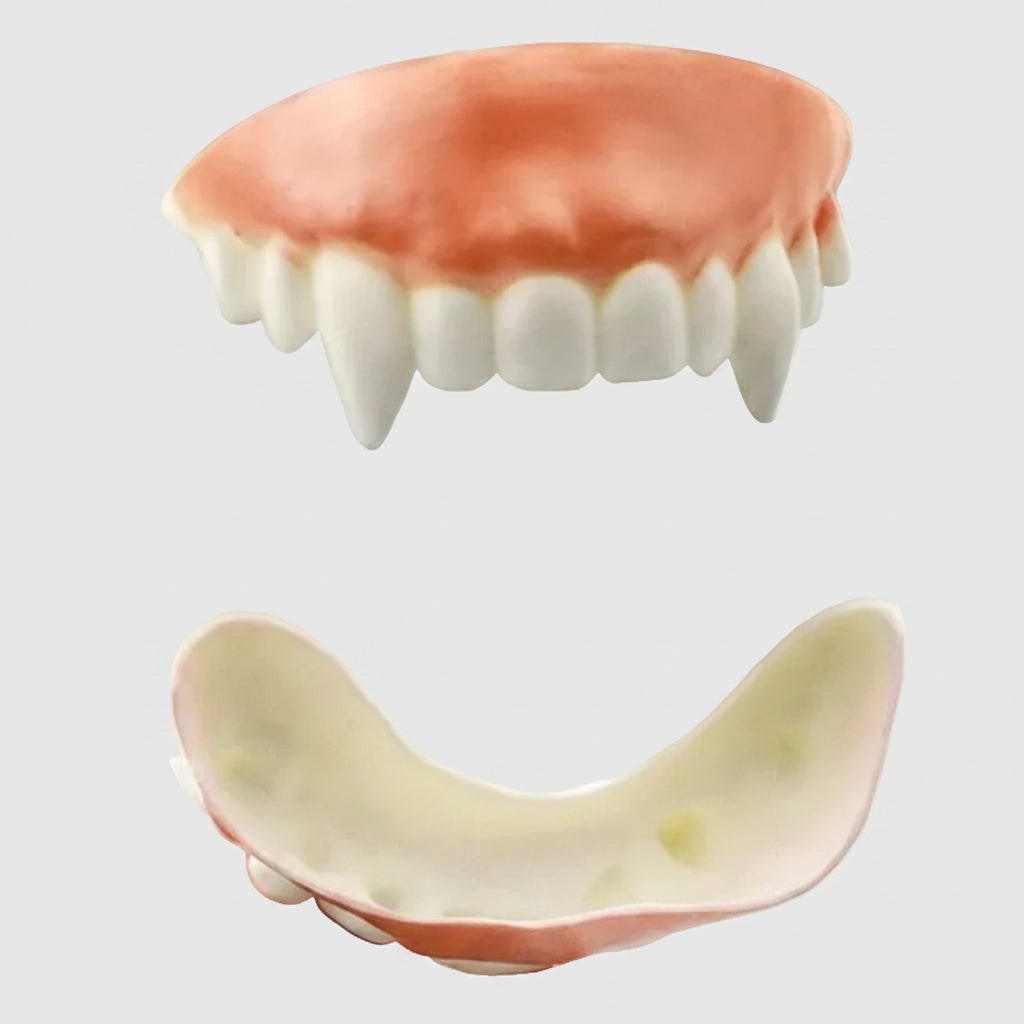 Costume de vampire avec fausses dents partielles d'Halloween pour enfants, avec ligne de gomme moulée et détails sanglants pour fête