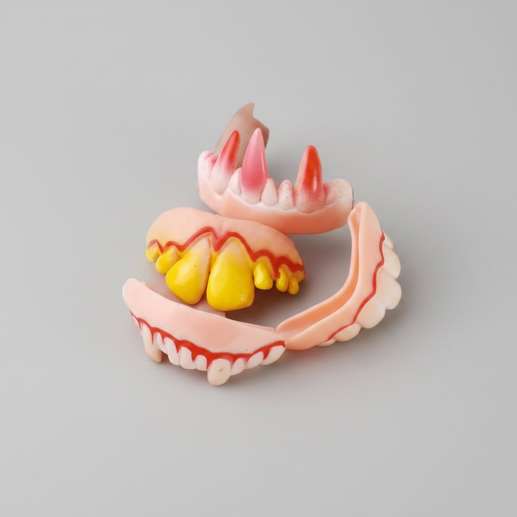 Costume de vampire avec fausses dents partielles d'Halloween pour enfants, avec ligne de gomme moulée et détails sanglants pour fête