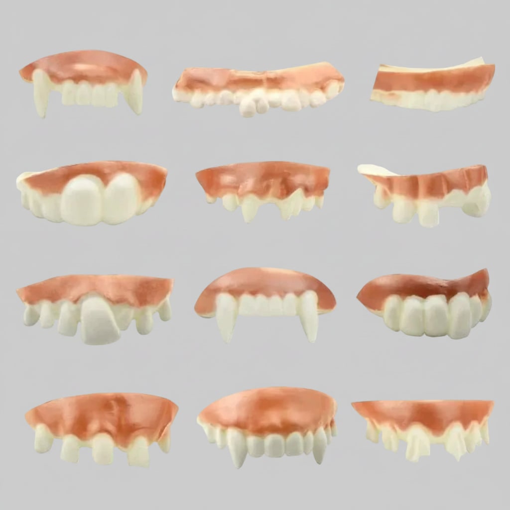 Costume de vampire avec fausses dents partielles d'Halloween pour enfants, avec ligne de gomme moulée et détails sanglants pour fête